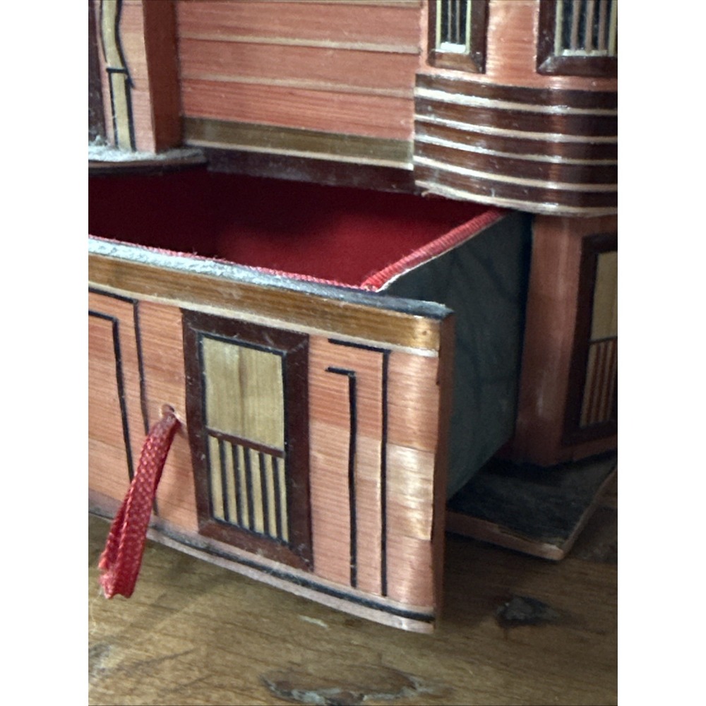 Vintage Chinese Balsa Wood‎ Straw House Trinket Box Philadelphia Meow Reo - Picture 11 of 14